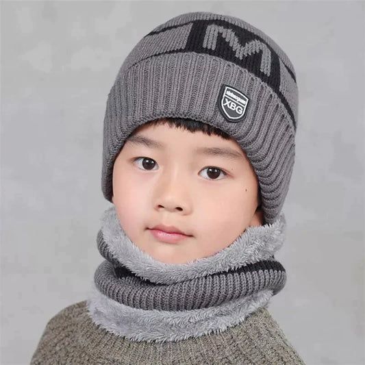 Kids Winter Beanie Hats And Scarf Set Warm Knitted Skull Cap Neck Warmer