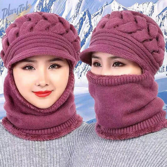 Fashion Winter Beanies Caps for Women Warm Wool Elegant Flowers Knitted Hat Scarf Set Female Windproof Velvet Cap Fashion Winter Beanies Caps for Women Warm Wool Elegant Flowers Knitted Hat Scarf Set Female Windproof Velvet Cap